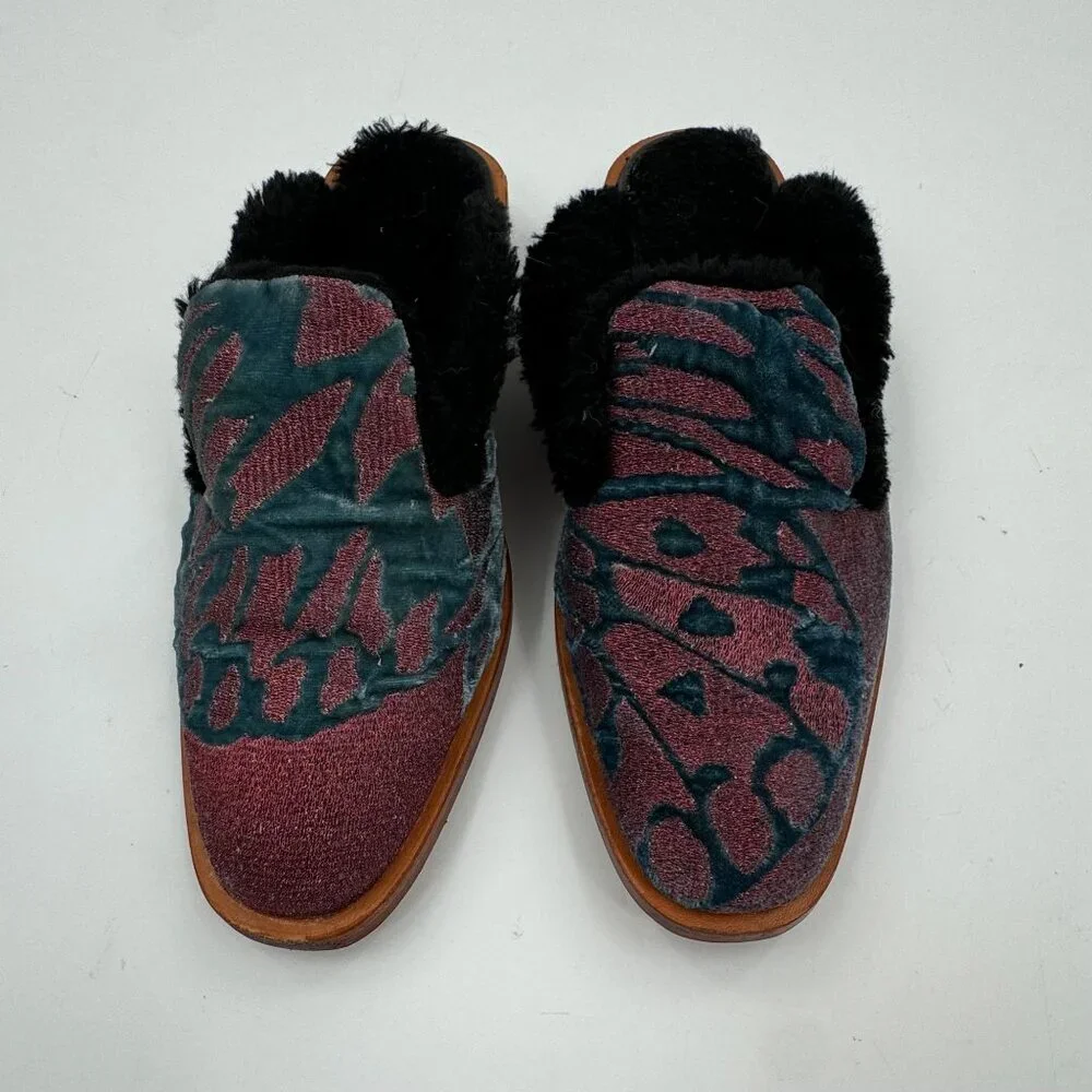 Free People Butterfly Effect Velvet Slip-On Mules Size 7.5 or 38 - Picture 2 of 7